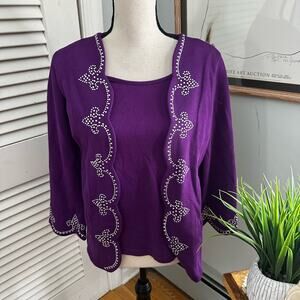 Vintage BOB MACKIE Sweater Womens XXS Purple Rhinestones Wearable Art Holiday